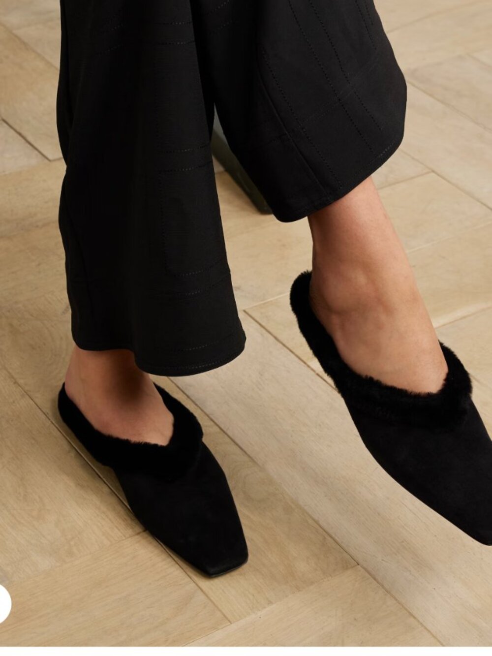 NWT TOTEME Black Suede Shearling-Trimmed Slippers / Flats Sz 37
